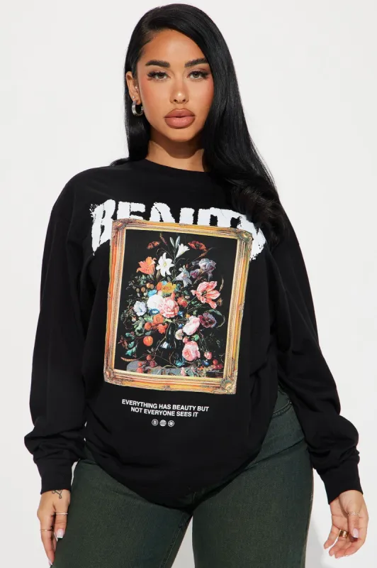 Eternal Beauty Long Sleeve Tshirt - Black sold by Fashion Nova