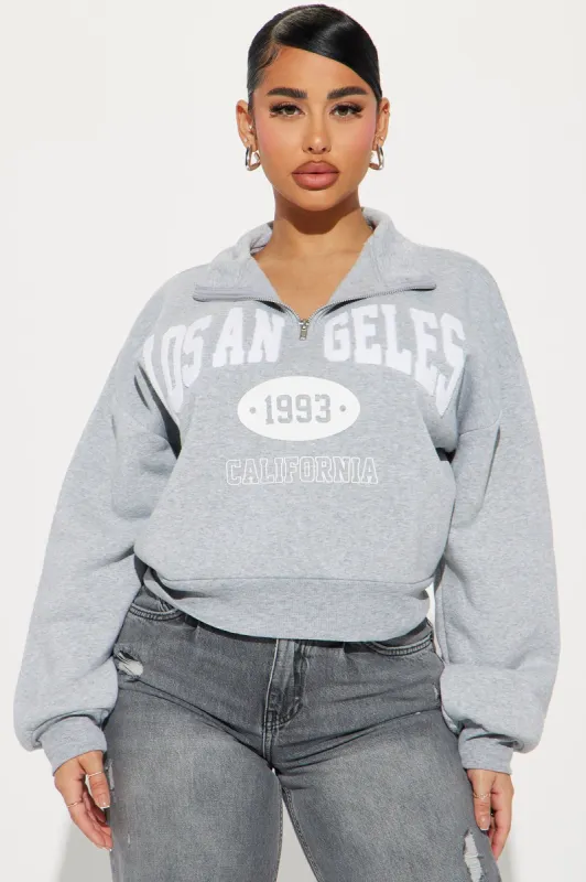 Los Angeles Half Zip Sweatshirt - Heather Grey sold by Fashion Nova