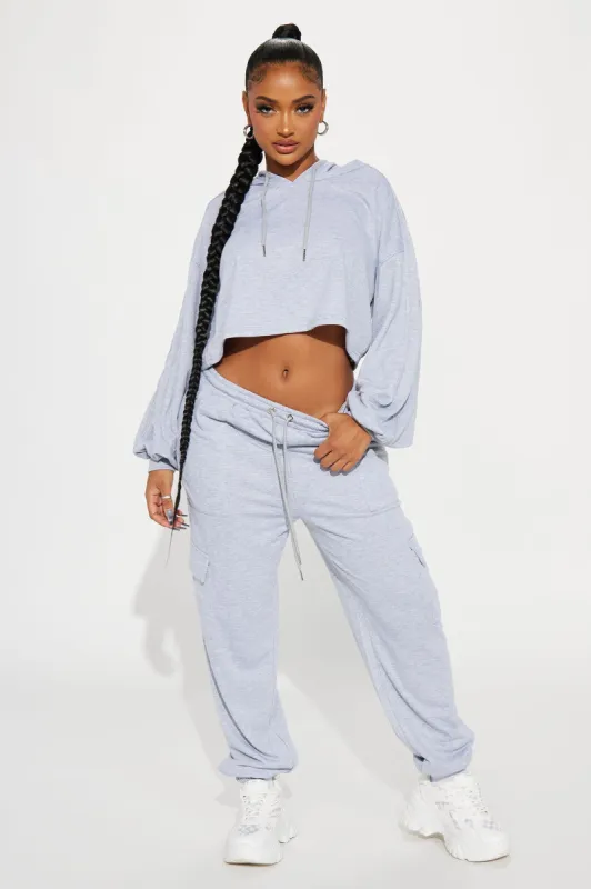 Out And About Cargo Jogger Set - Heather Grey sold by Fashion Nova
