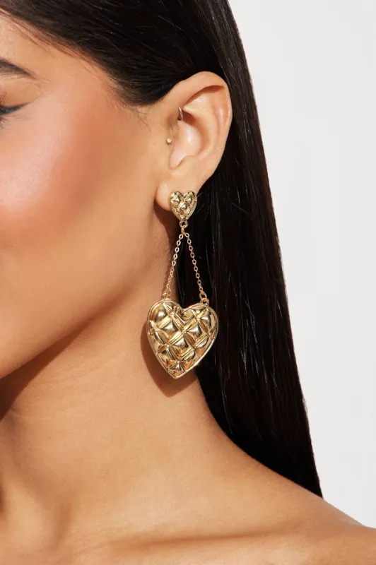 Textured Heart Babe Earrings - Gold sold by Fashion Nova