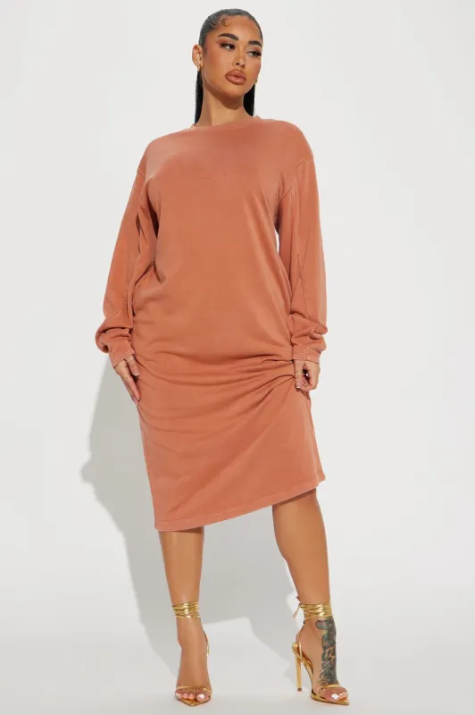Don't Sweat It Sweatshirt Midi Dress - Terracotta sold by Fashion Nova