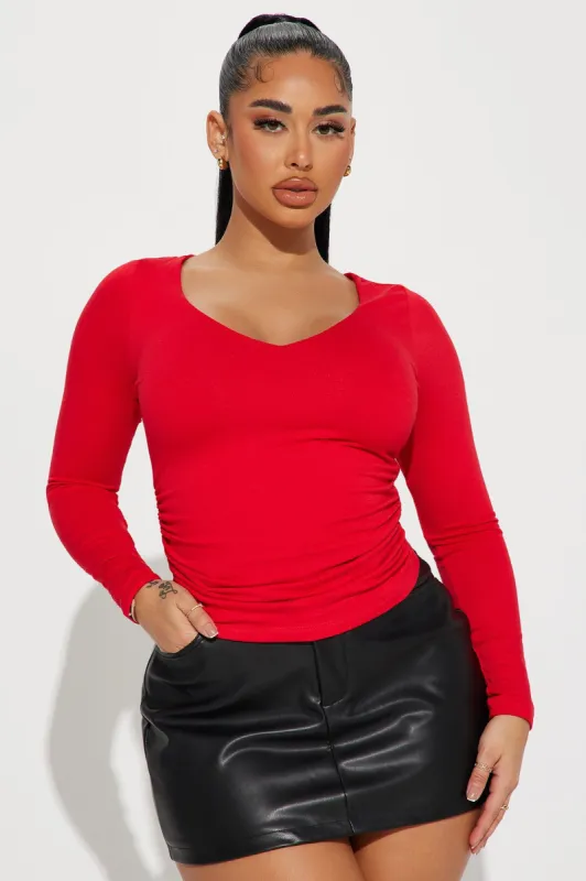 Cindy Long Sleeve Top - Red sold by Fashion Nova