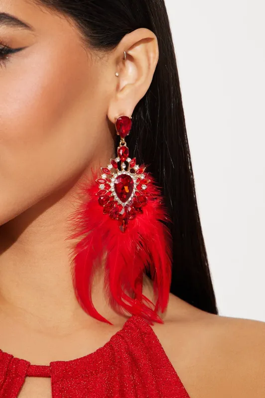 Feather For All Drop Earrings - Red made by Fashion Nova
