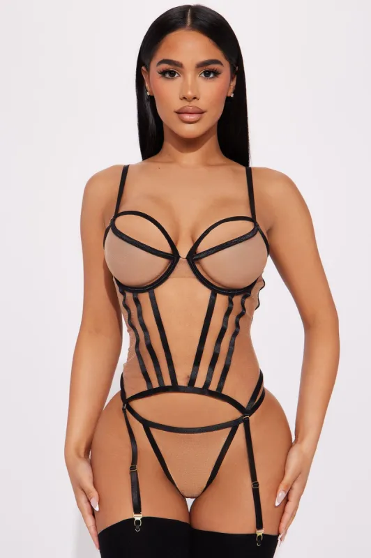 High Class Corset Sheer Mesh 3 Piece Set - Black sold by Fashion Nova