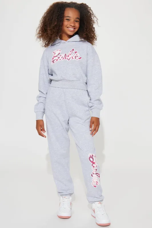 Mini Barbie Girl Fleece Jogger Set - Heather Grey sold by Fashion Nova
