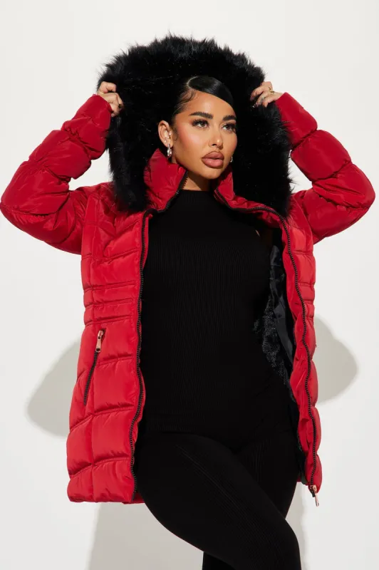 Ice Skating Date Puffer Jacket - Red sold by Fashion Nova