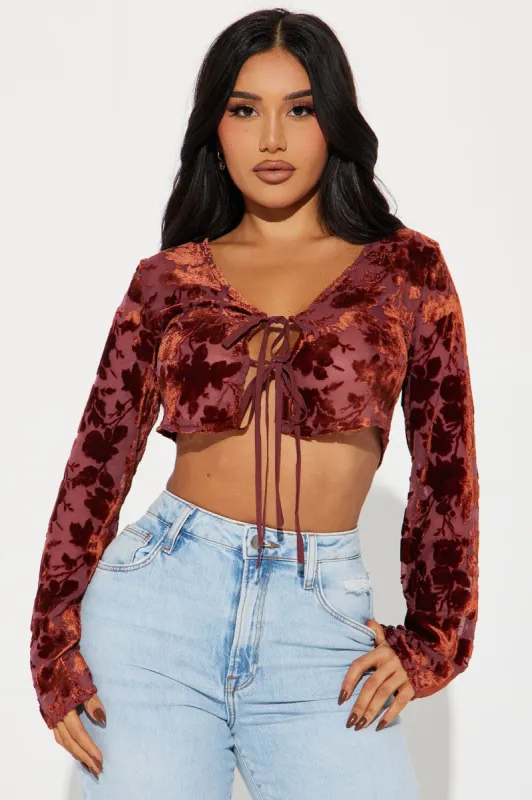 Amalia Floral Blouse Top - Burgundy/combo sold by Fashion Nova