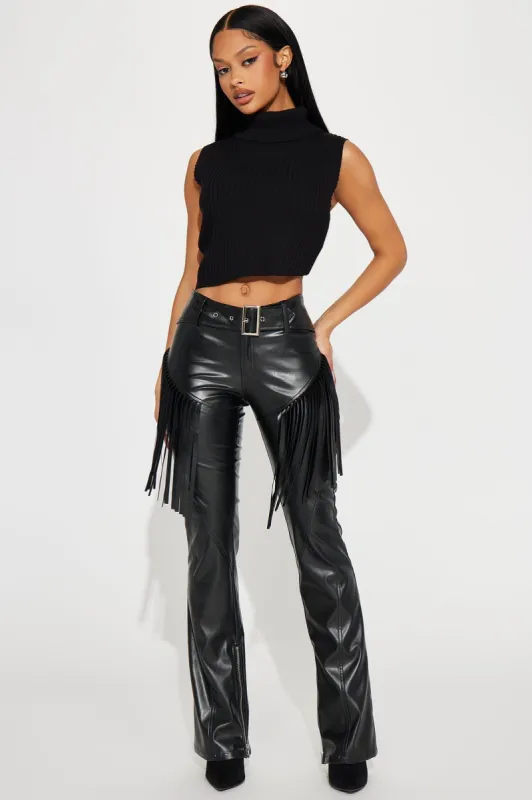 Troubled Low Rise Faux Leather Pant - Black sold by Fashion Nova