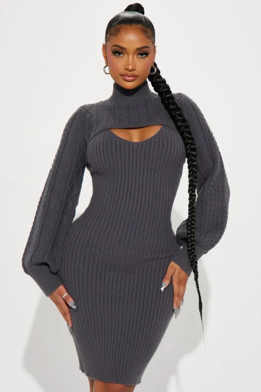Wren Sweater Mini Dress Set - Charcoal made by Fashion Nova