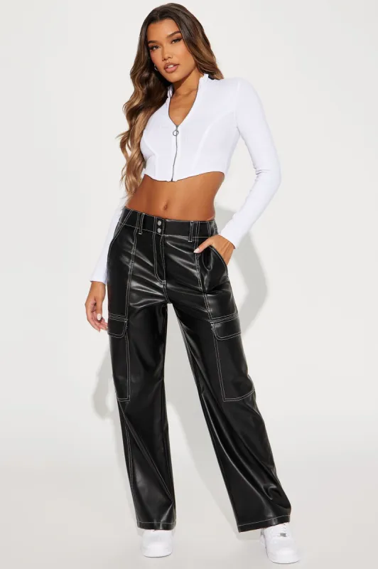 Right On Time Faux Leather Pant - Black sold by Fashion Nova