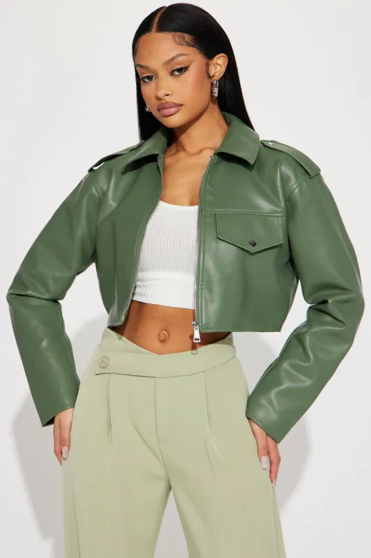 Alexis Cropped Moto Jacket - Sage sold by Fashion Nova