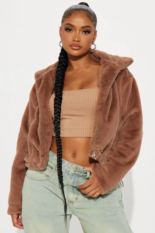 So Effortless Faux Fur Jacket - Brown sold by Fashion Nova