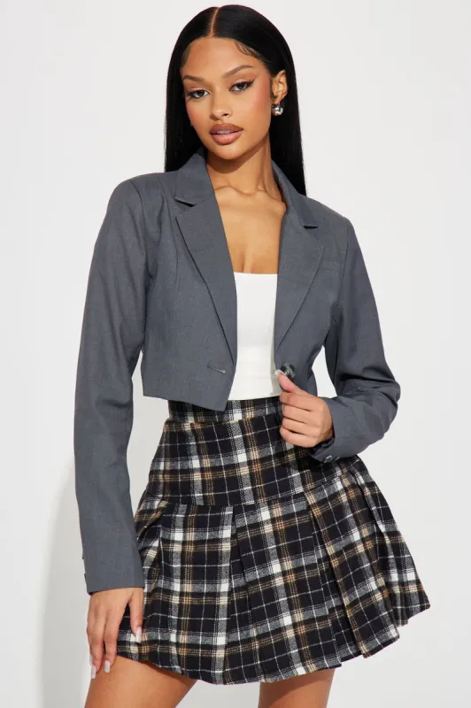 About My Work Cropped Blazer - Charcoal sold by Fashion Nova