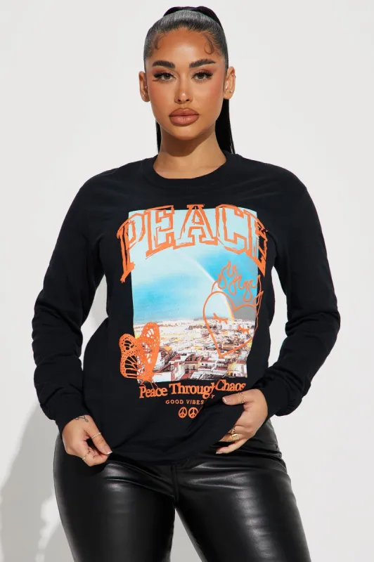 Peace Over Chaos Long Sleeve Tee - Black sold by Fashion Nova