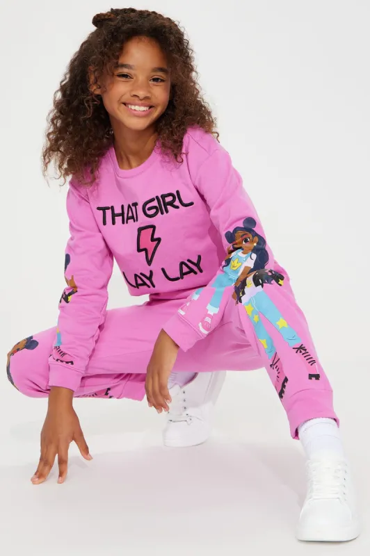 Mini Lay Lay Lightning Girl Fleece Jogger Set - Fuchsia sold by Fashion Nova