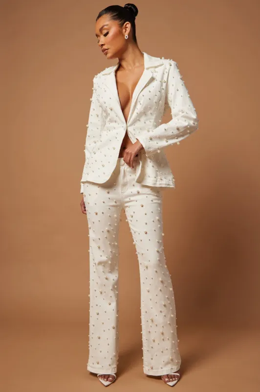 Sandrine Embellished Denim Blazer Set - White sold by Fashion Nova