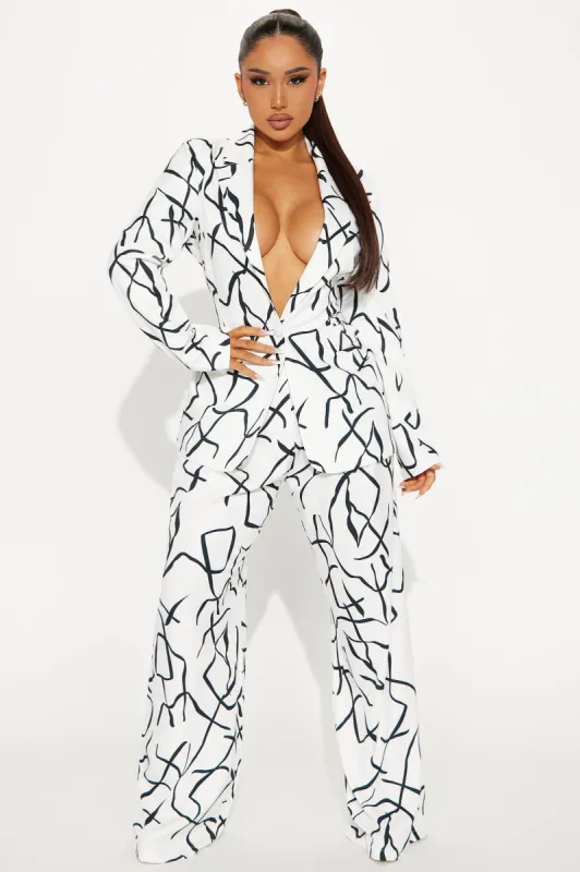 All The Talk Satin Pant Set - White/combo sold by Fashion Nova