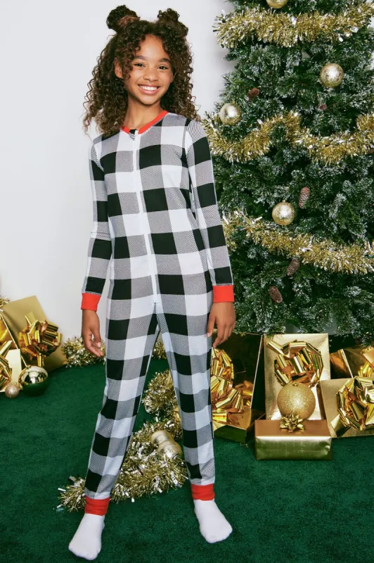 Mini Snow Ball Fight Holiday PJ Jumpsuit Onesie - Black/White sold by Fashion Nova