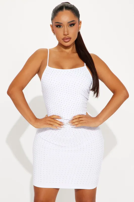 Lorelai Rhinestone Mini Dress - Off White sold by Fashion Nova