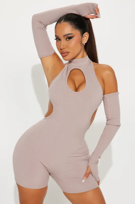 Nia Snatched Romper - Sand sold by Fashion Nova