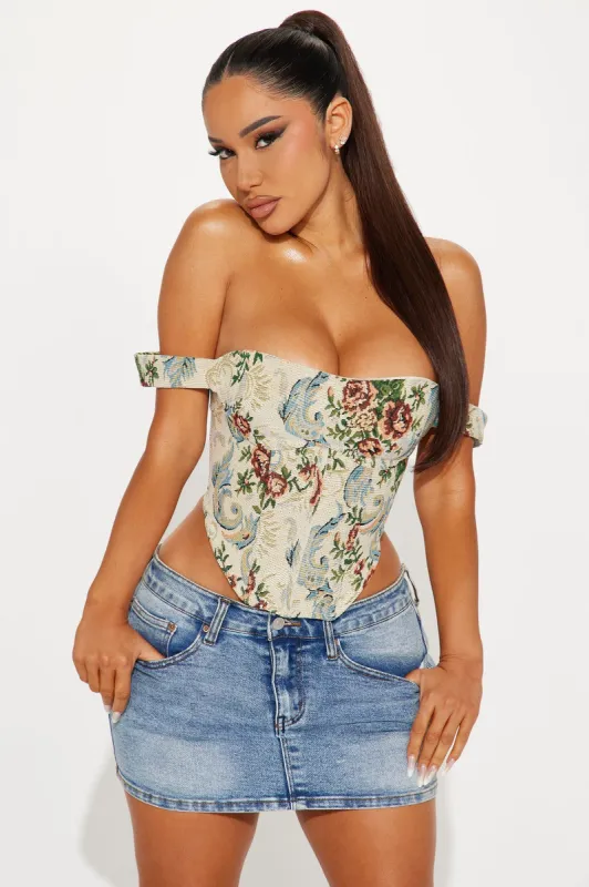 Daphne Jacquard Corset Top - Taupe/combo sold by Fashion Nova