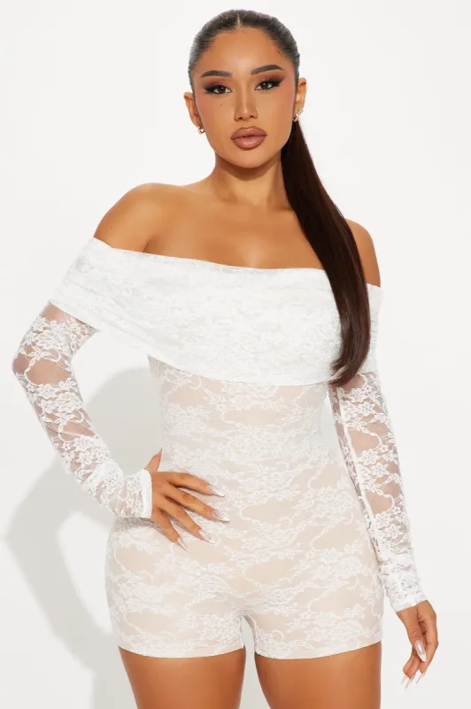 Wine And Dine Lace Romper - White sold by Fashion Nova