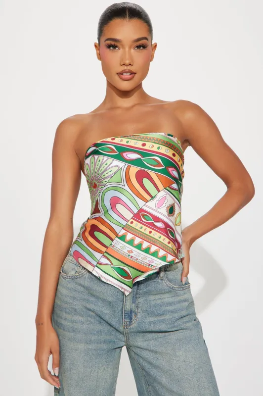 South Beach Handkerchief Top - Green/combo sold by Fashion Nova