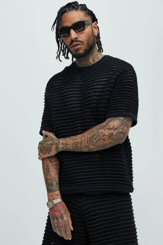 Milton Textured Crew Neck Tee - Black sold by Fashion Nova