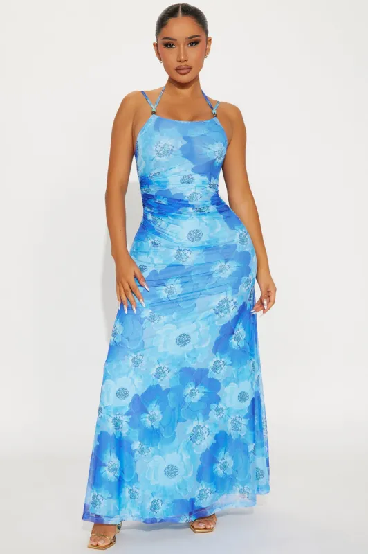 Aramaya Mesh Maxi Dress - Blue sold by Fashion Nova
