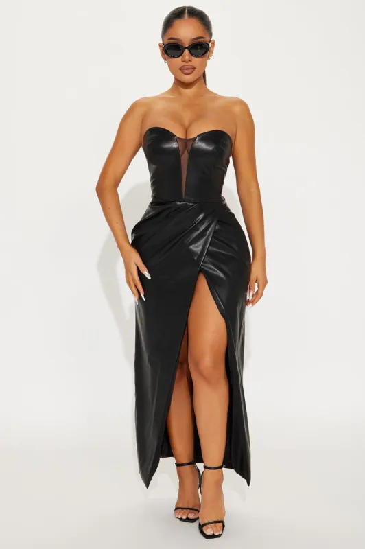Jessica Faux Leather Maxi Dress - Black sold by Fashion Nova