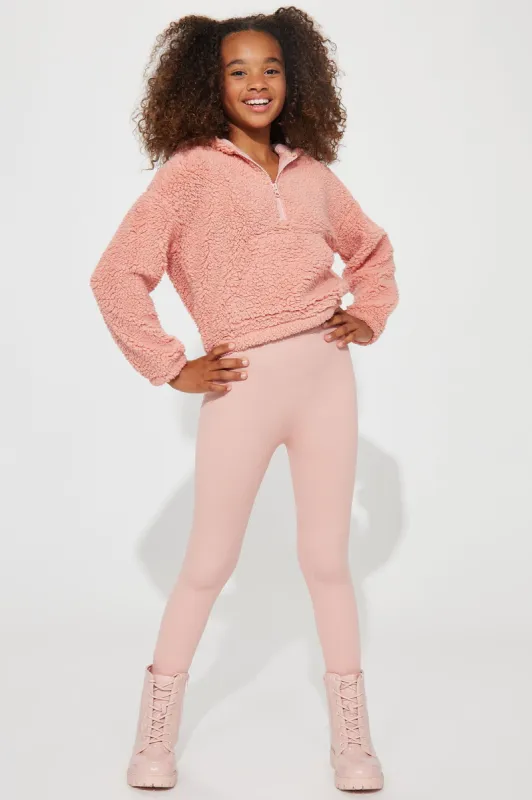Mini Solid Sherpa Fleece Lined Legging Set - Rose sold by Fashion Nova