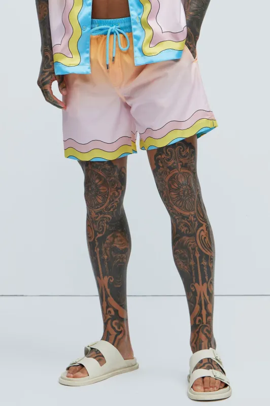 Valley Swim Trunks - Orange/combo sold by Fashion Nova