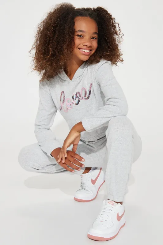 Mini Sparkly Love 2 Piece Jogger Set - Heather Grey made by Fashion Nova