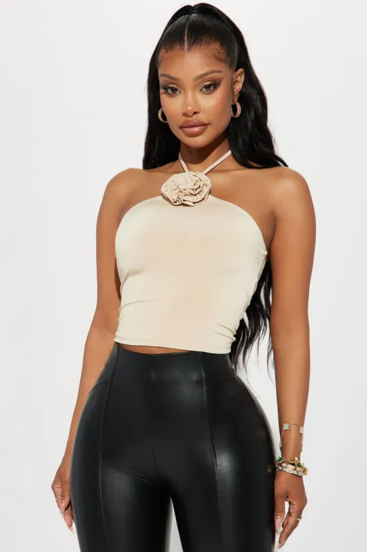 Hazel Rosette Halter Top - Beige sold by Fashion Nova