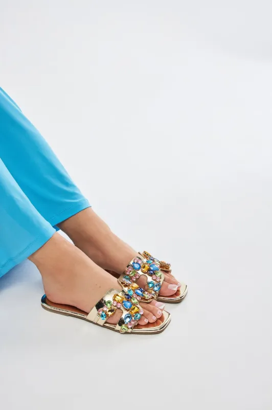 Jazzlyn Embellished Flat Sandals - Gold sold by Fashion Nova
