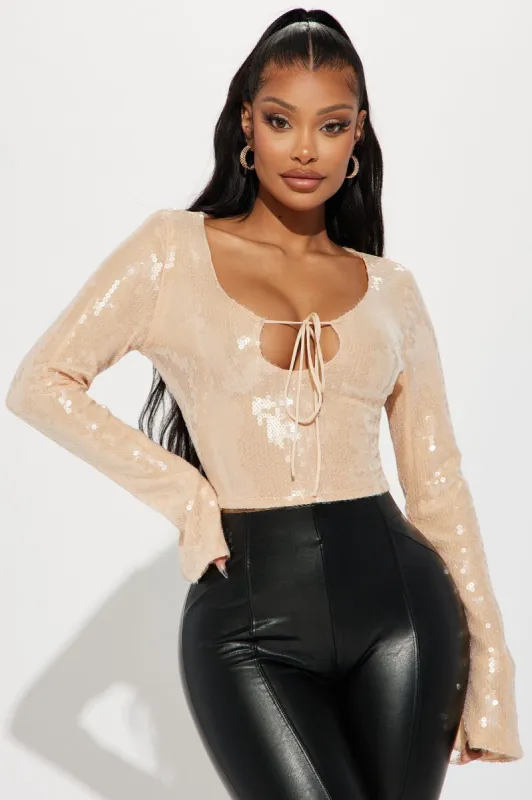 Tonight's Vibe Sequin Top - Champagne sold by Fashion Nova