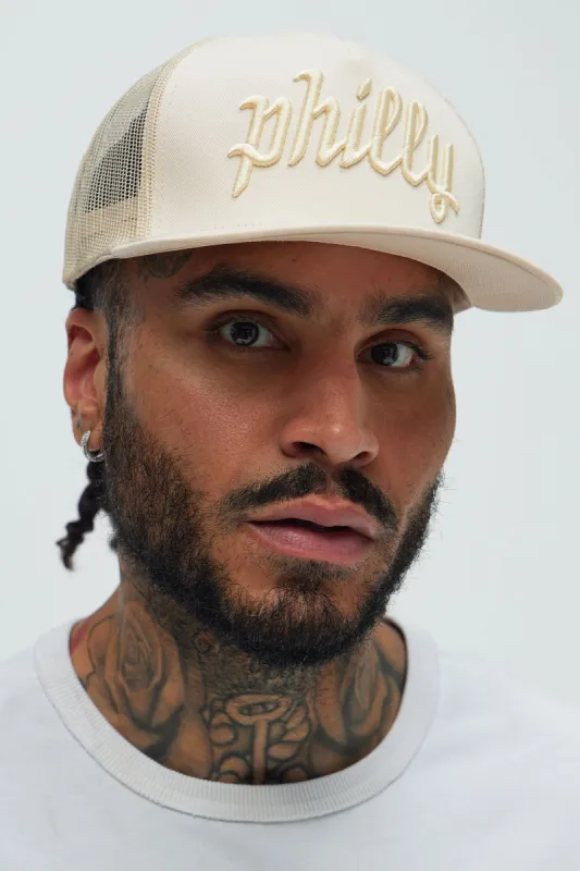 Philadelphia Twill Trucker Hat - Stone sold by Fashion Nova