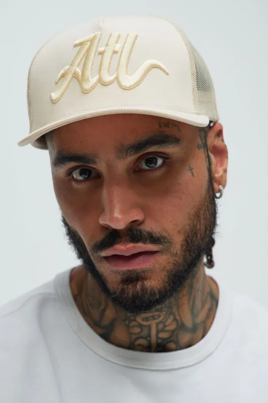 Atlanta Twill Trucker Hat - Stone sold by Fashion Nova