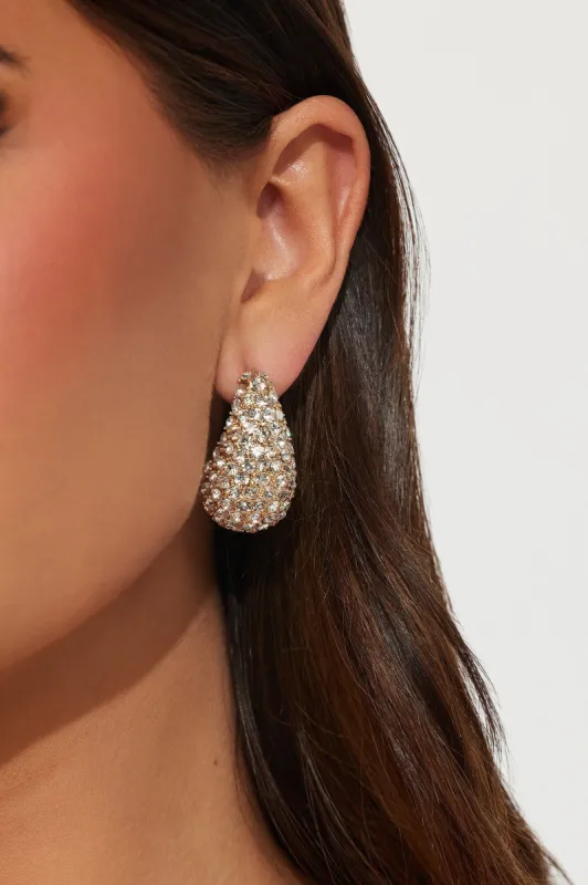 Nice Touch Rhinestone Earrings - Gold sold by Fashion Nova