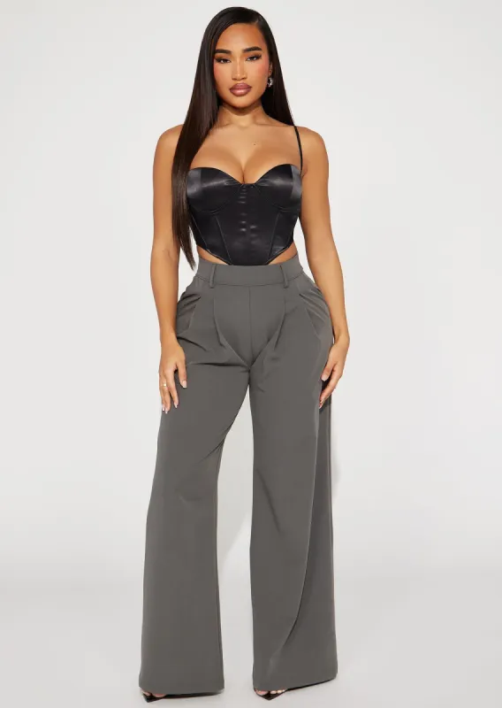 Watch Me Work Wide Leg Trouser - Charcoal sold by Fashion Nova