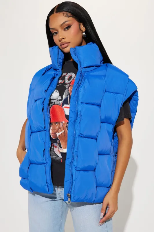 Basket Case Puffer Vest - Blue sold by Fashion Nova
