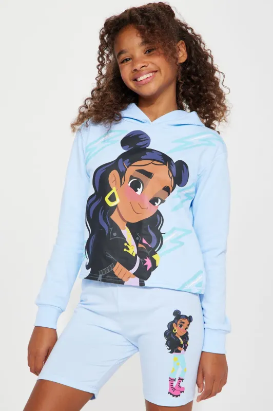 Mini Lay Lay Fleece Biker Short Set - Light Blue sold by Fashion Nova