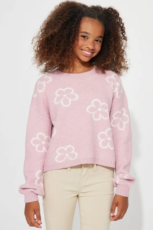 Mini Come To The Garden Pullover Sweater - Lavender/combo sold by Fashion Nova