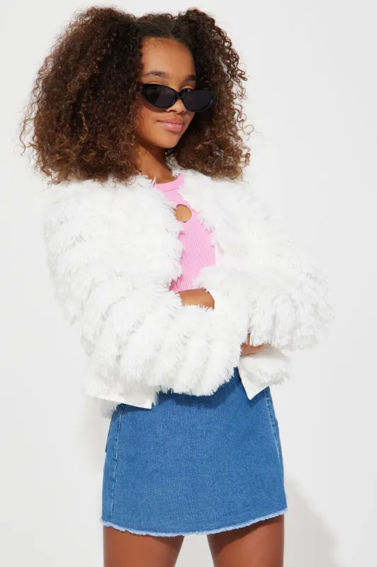 Mini The Fancy Things In Life Faux Fur Jacket - Ivory sold by Fashion Nova