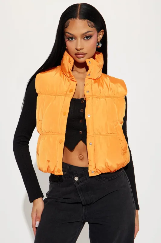 Stella Puffer Vest - Orange sold by Fashion Nova