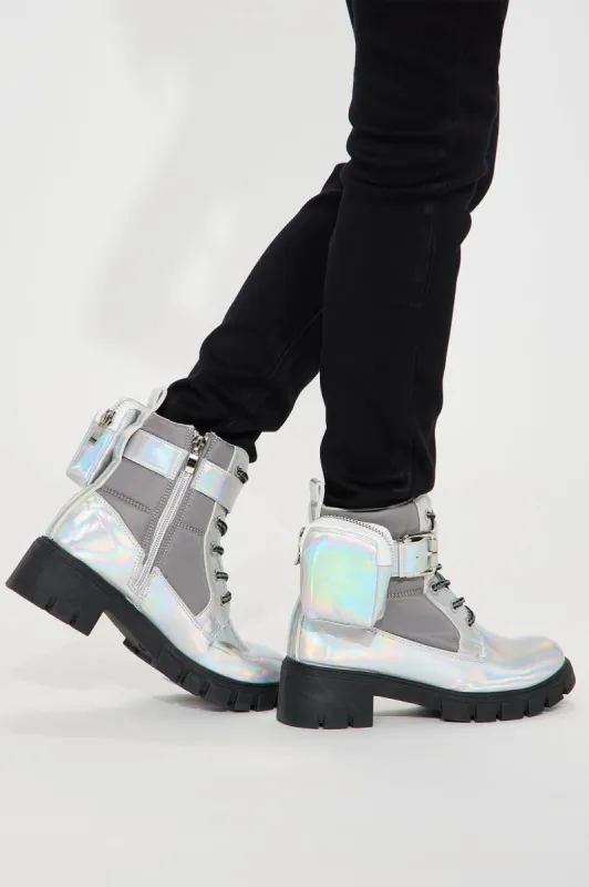 Mini Ready To Go Chunky Lace Up Combat Boots - White sold by Fashion Nova