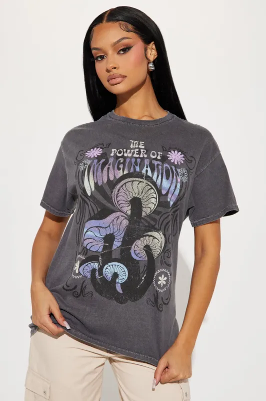Power Of Imagination Graphic Tee - Charcoal sold by Fashion Nova