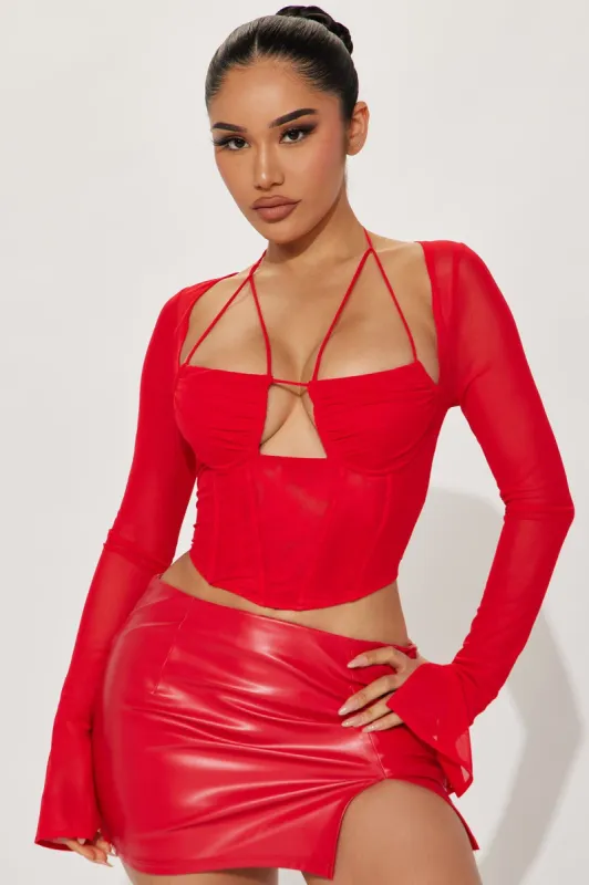 Melanie Mesh Corset Top - Red sold by Fashion Nova