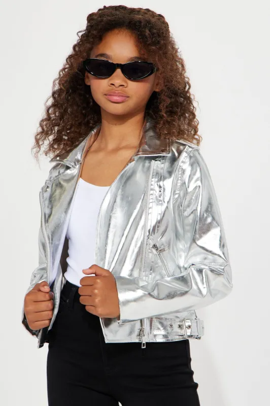 Mini Leanna Moto Jacket - Silver sold by Fashion Nova