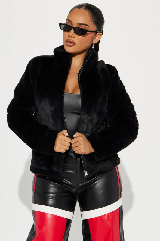 Cold Girl Faux Fur Bomber - Black sold by Fashion Nova